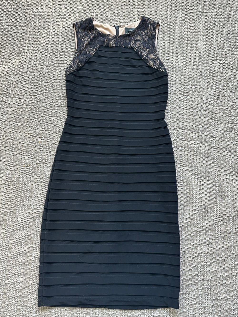 Adrianna Papell Black Lace-Trim Bandage Midi Dress